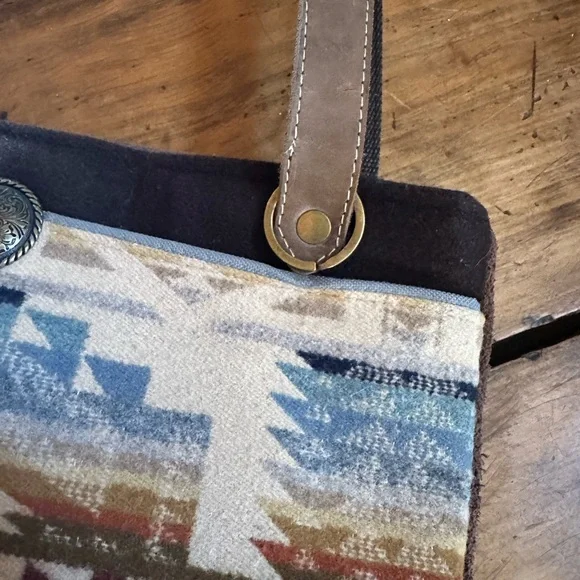 Pendleton Wool and Suede Purse Brown and Blue. hand made by Starry Gardens. - Picture 2 of 9